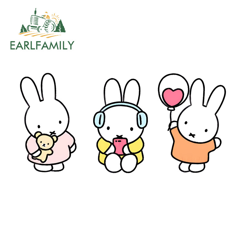 EARLFAMILY Miffy การ์ตูนน่ารักรถสติกเกอร์แฟชั่น Scratch-Proof กันน้ํา PVC Decal เหมาะสําหรับ Windows กันชนหมวกกันน็อครถจักรยานยนต์แล็ปท็อปรถบรรทุก