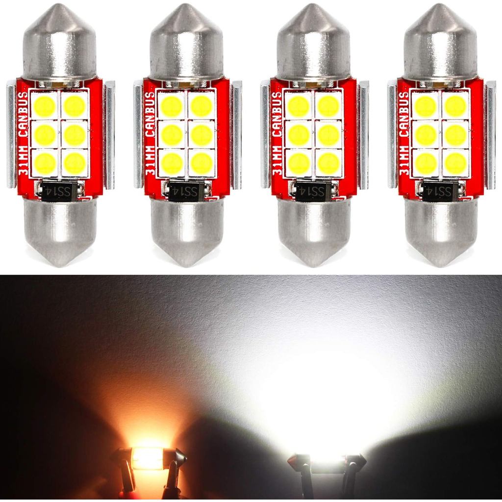 PHINLION Super Bright DE3175 LED White Bulb 500 Lumens 3030 6-SMD Festoon 1.25" 31mm DE3021 DE3022 M