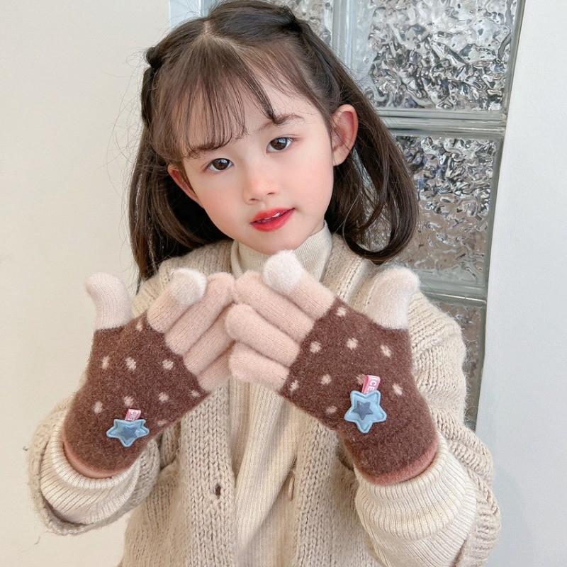 ถุงมือทําด้วยผ้าขนสัตว์ฤดูใบไม้ร่วงและฤดูหนาวน่ารักสําหรับเด็กความอบอุ่นถักถุงมือห้านิ้วสําหรับเด็กหญิงและเด็กชาย - รูปที่ 7