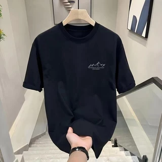 (ผ้าฝ้าย 100%)Luvoro oversize unisex เนื้อผ้านุ่มระบายแขนสั้น T-shirt สีดำและสีขาว เสื้อยืดทูโทน เสื้อยืดแขนสั้น C1815
