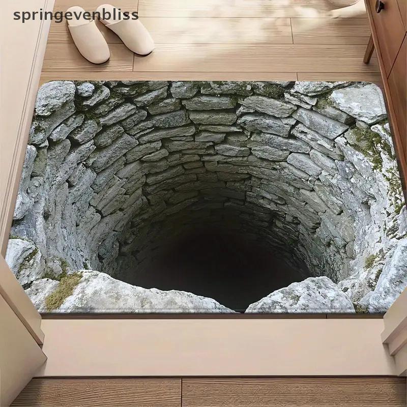 Springevenbliss 3D Visual พรมปูพื้นผ้าโพลีเอสเตอร์สําหรับประตูห้องน้ําในครัวเรือน, ดูดซับและไม่ลื่นเสื่อเท้า, ง่ายต่อการรักษา Springevenbliss