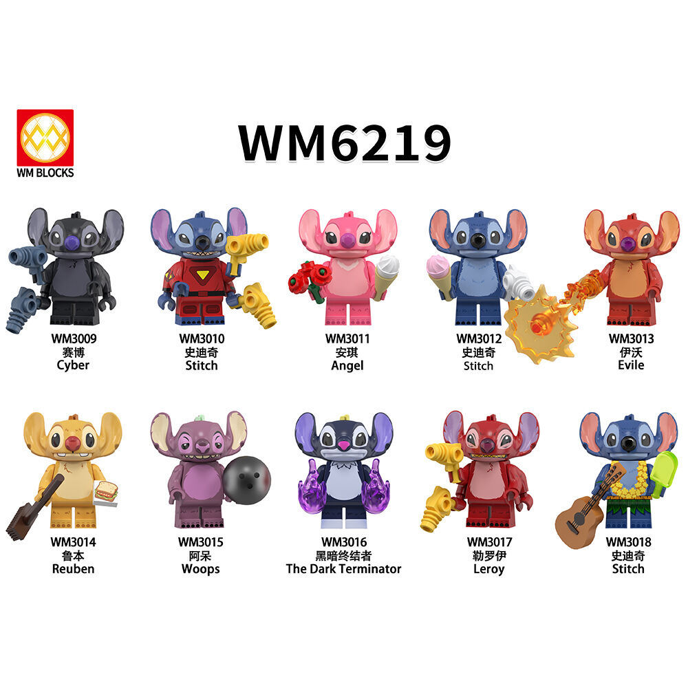 WM6219 Anime Angel Lilo Stitch Building Blocks ของเล่น Stitch รูปมินิของเล่น 10 ชิ้น/เซ็ต