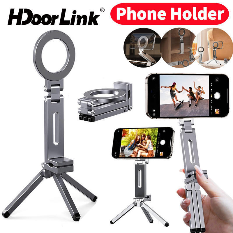 HdoorLink Magnetic ขาตั้งกล้องพับได้ 360° ที่วางโทรศัพท์แบบพกพาแบบหมุนได้สําหรับโต๊ะท่องเที่ยวเครื่องบินรถไฟ