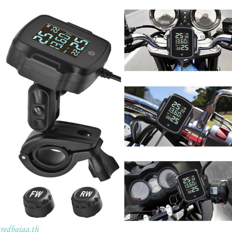 Redbaiaa กันน้ํายางรถจักรยานยนต์ Tyre Pressure Monitor System 2 เซ็นเซอร์