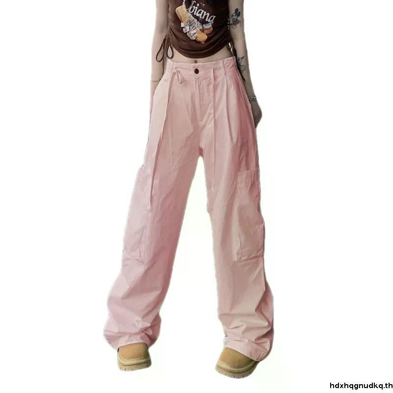 Ruo Bei Xuan กางเกงขากว้าง เอวสูง ทรงหลวม สีดํา