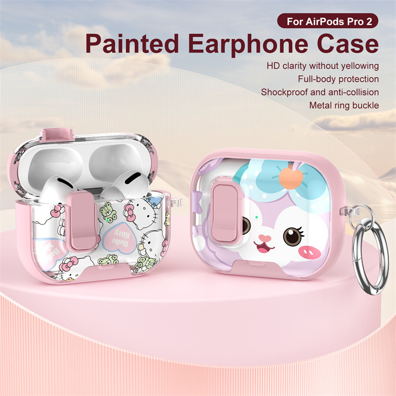 เคสภาพวาดการ์ตูนน่ารักสําหรับ AirPods4/4ANC Pro2 Pro3 ล็อคเคสแม่เหล็กพร้อมแหวน