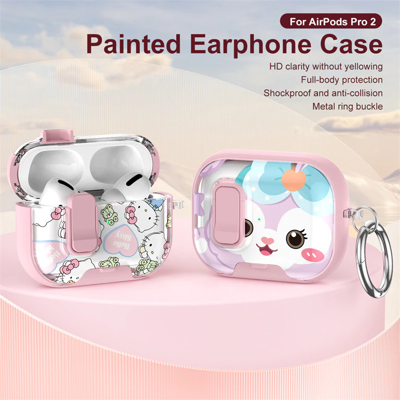 เคสภาพวาดการ์ตูนน่ารักสําหรับ AirPods4/4ANC Pro2 Pro3 ล็อคเคสแม่เหล็กพร้อมแหวน