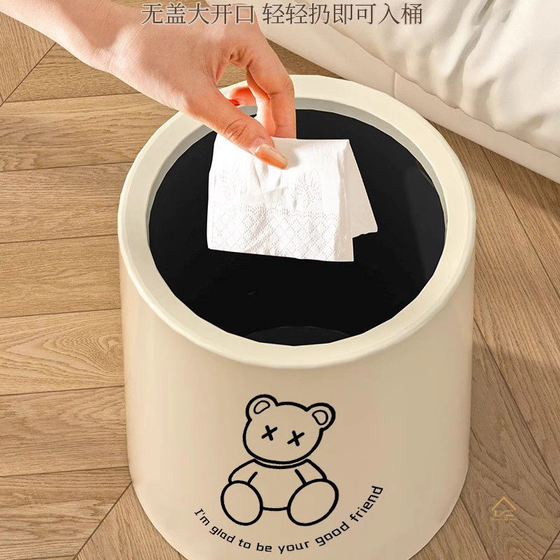 ถังขยะครีมลายหมี ความจุขนาดใหญ่ กดเปิดฝาแบบปิดช้า thumbnail 7