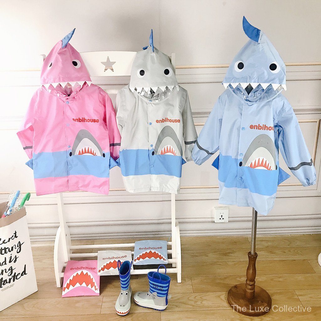 Enbihouse Original Design Poncho รูปปลาฉลามแบบ 3D สำหรับทั้งชายและหญิง ทำจากวัสดุ Pu กันฝนสำหรับเด็ก