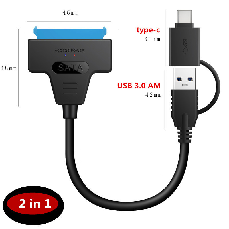 Sata Two-in-One USB3.0 type-c Easy-Drive Cable Hard Disk Optical Drive Cable 2.5/3.5 นิ้วพร้อมไฟ