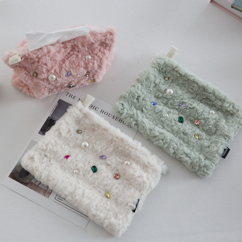 Element Plush Diamond Tissue Bag Home Living Room Bedroom Paper Extraction Box Tissue Dispenser Tiss