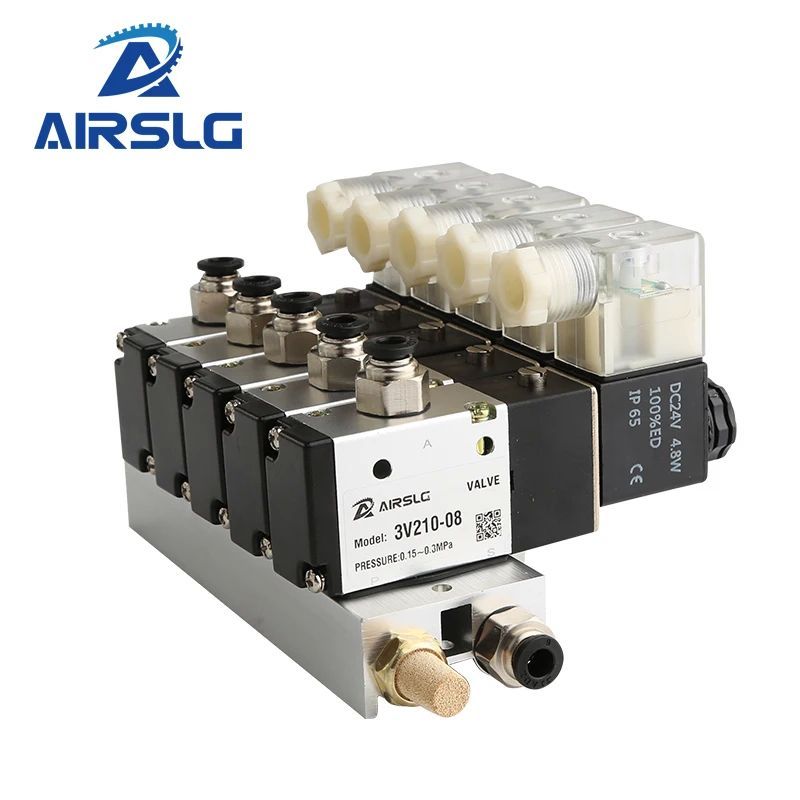 3V110-06-NC ปกติปิดแม่เหล็กไฟฟ้าโซลินอยด์วาล์วบล็อกท่อไอเสียฐาน Manifold DC12v 24v AC 110v 220v 3 พอ