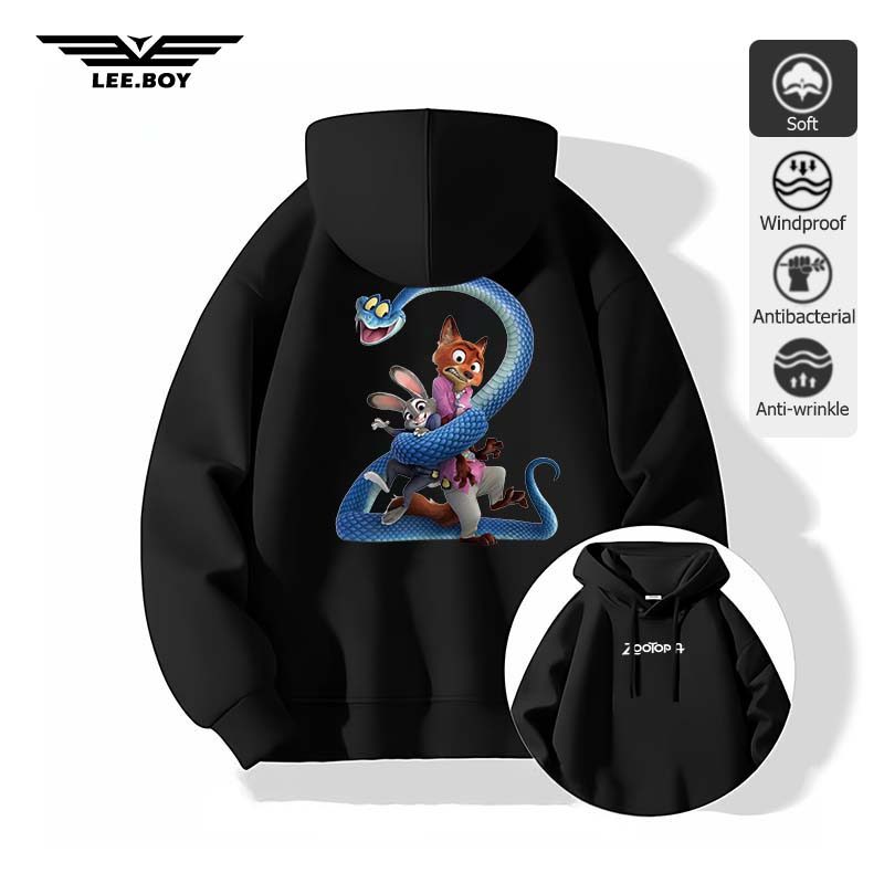 เสื้อกันหนาว กระเป๋าล้วงด้านหน้า ผ้าสำลีหนานุ่ม Zootopia 2 ซูโรเปีย 2 ลายพิมพ์การ์ตูนน่ารัก (ส่งเร็ว จัดส่งจากไทย)