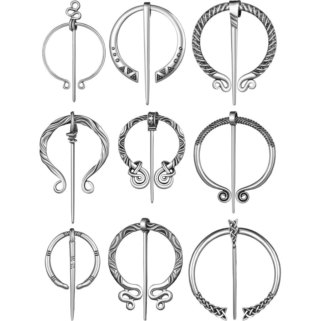 Sasylvia 9 Pcs Medieval Cloak Pin Vintage Viking Brooch Celtic Shawl Scarf Cloak Clasp for Women Clo