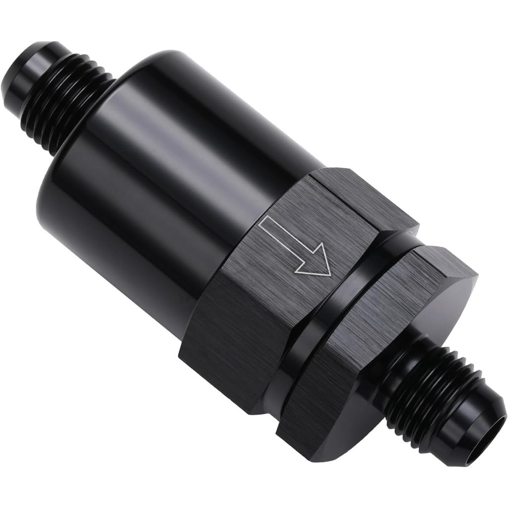6AN Billet Inline Fuel Filter 30 Micron Aluminum Black