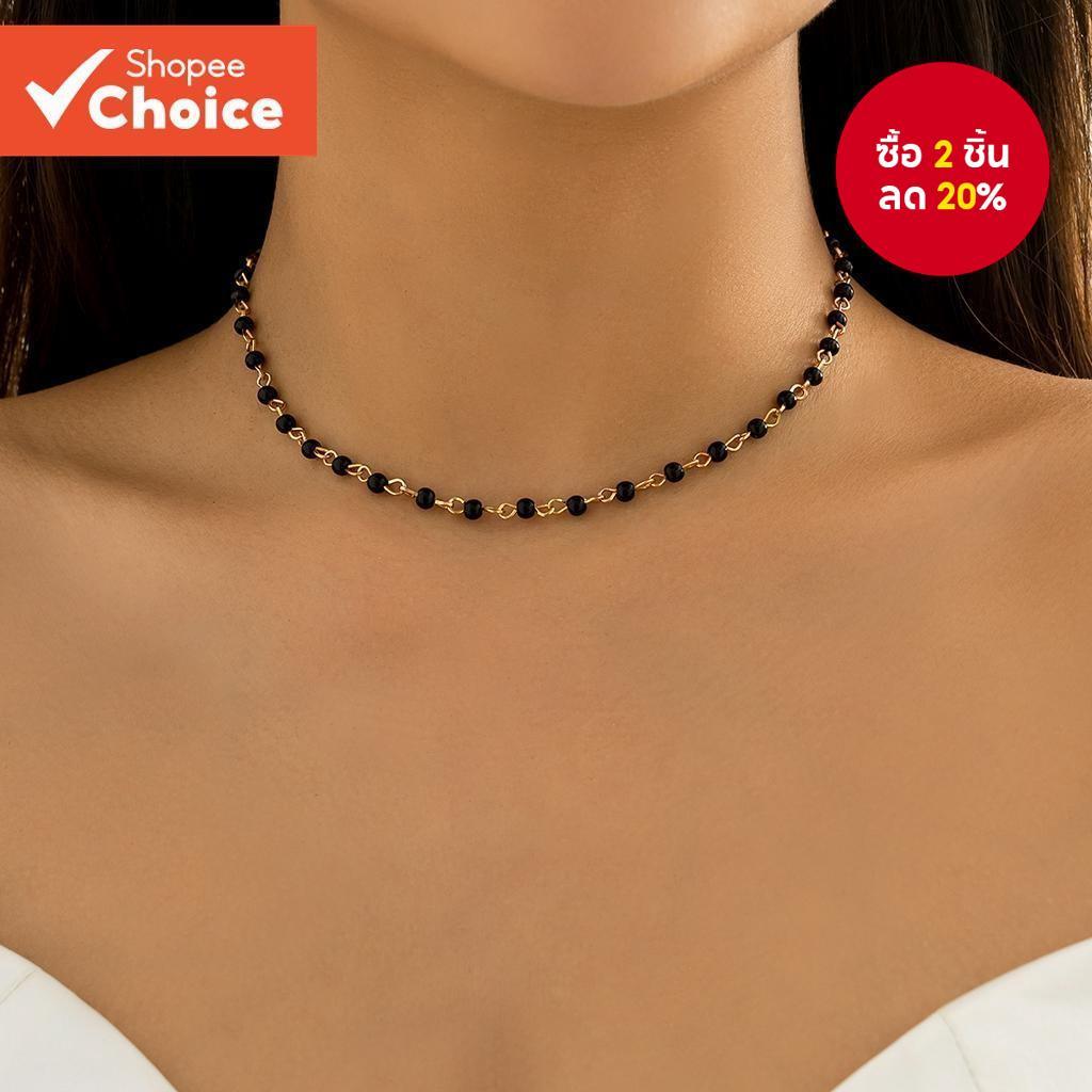 Simple ขนาดเล็กสีดํา/สีขาวลูกปัด Linked Chain สั้น Choker สร้อยคอผู้หญิงอินเทรนด์ Charms ลูกปัดคอ 2023 แฟชั่นเครื่องประดับอุปกรณ์เสริมหญิงของขวัญ