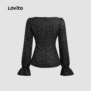 Lovito เสื้อเบลาส์แคชชวลผูกเชือกสีดำ ฤดูใบไม้ร่วง/ฤดูหนาว งานศพ สำหรับผู้หญิง เกาหลี อินเทรนด์ L159AD021