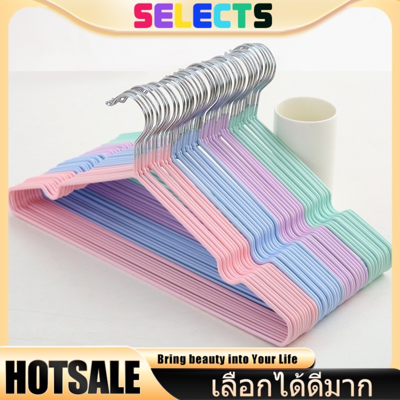 SELECTS 【9สีพาสเทล】ไม้แขวนสแตนเลสหุ้มซิลิโคน 🎨 กันลื่นไม่ทำให้เสื้อเสียรูป 40x20cm ผู้ใหญ่ ไม้แขวนเสื้อสแตนเลสกันลื่น