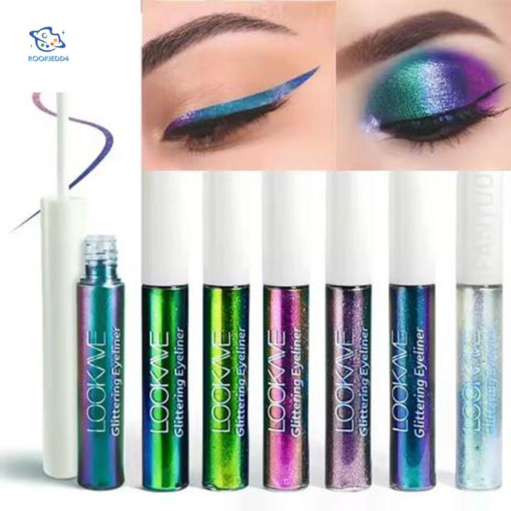 ROOKIEDD4 Glitter Eye, กันน้ํา 6 สี Multicolor Eye Liner, Shiny แต่งหน้าเครื่องสําอาง Easy To Dry สี