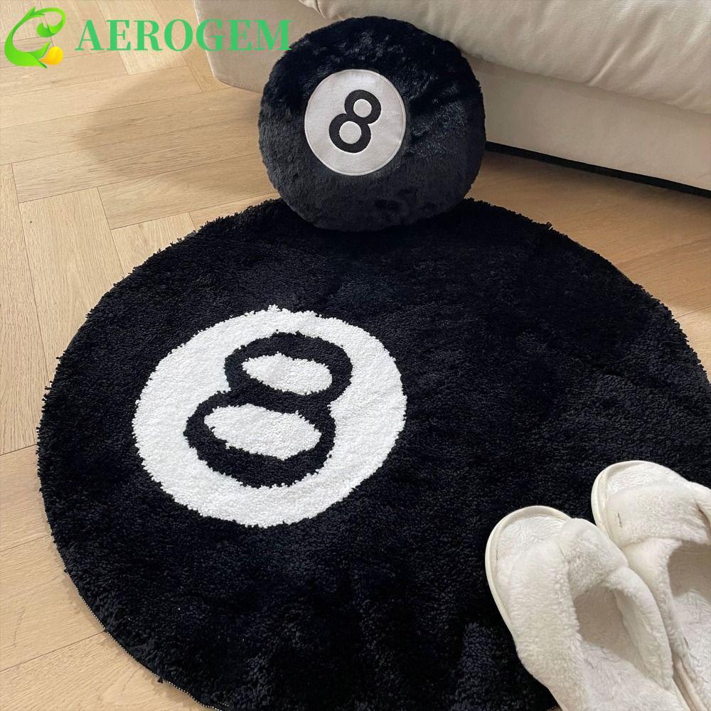 AEROGEM 8 Ball Rug, Anti-slip Plush 8 Ball พรม, Creative Soft รอบสีดํา 8 Ball Mat Hoom Decor