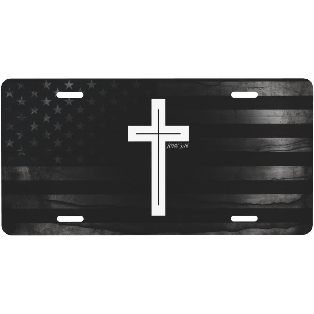 John 3-16 Christian Cross ป้ายทะเบียนอลูมิเนียมด้านหน้าส่วนบุคคลเหมาะสําหรับเล่นกลางแจ้ง 6 X 12 in