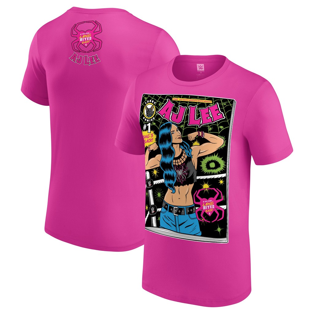 เสื้อยืดการ์ตูน AJ Lee สีชมพูผู้ชาย Wwe