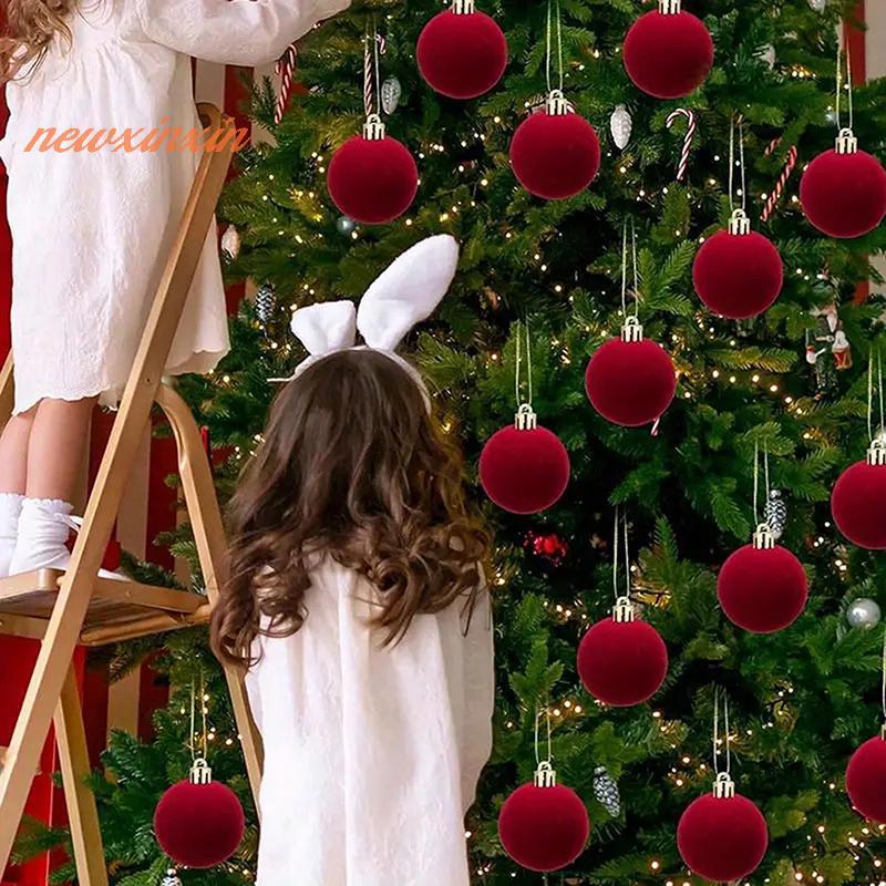 [NT-t] 5/10 ชิ้นกํามะหยี่เครื่องประดับลูกบอลคริสต์มาสสีแดงสีขาวต้นคริสต์มาสแขวนจี้ DIY Home Party ตก