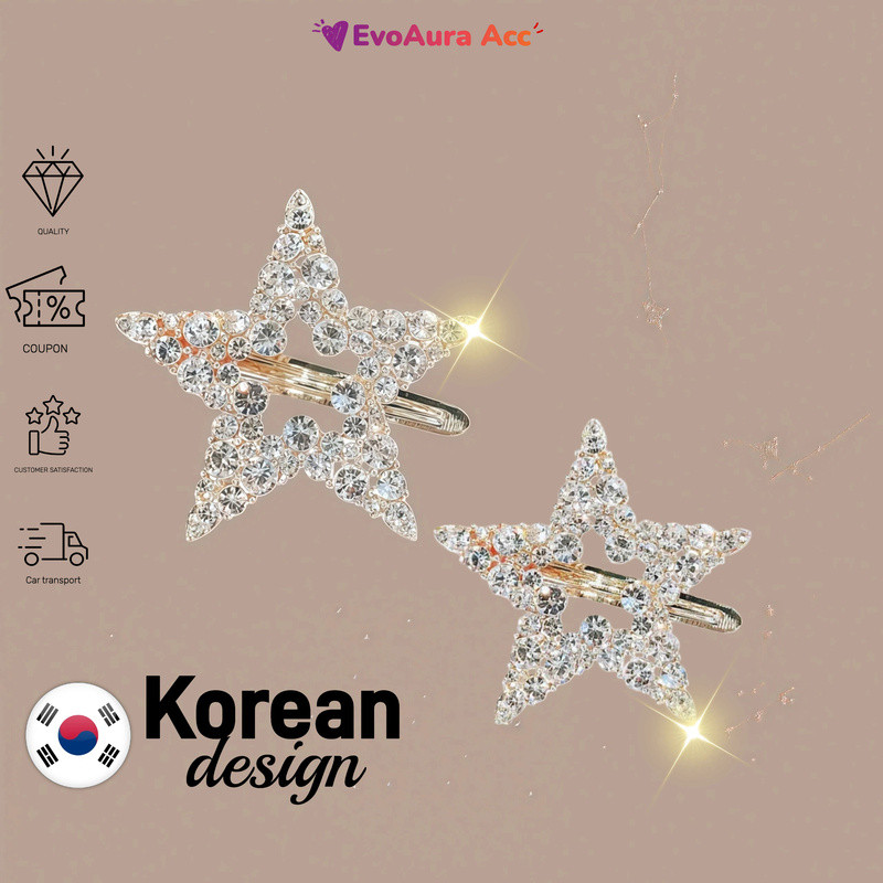 [คุ้มมาก! แพ็ค 2 ชิ้น] กิ๊บปากเป็ดประดับเพชร 4.8cm - กิ๊บติดผมดาราเกาหลี วิบวับ เรียบหรู ใส่คู่ยิ่งสวย