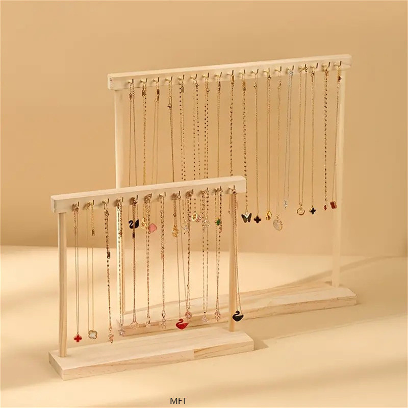 MFT-Jewelry Organizer ขาตั้งสร้อยคอไม้แขวนเคาน์เตอร์ Rack สําหรับโซ่หูสร้อยข้อมือตู้โชว์ชั้นเก็บ