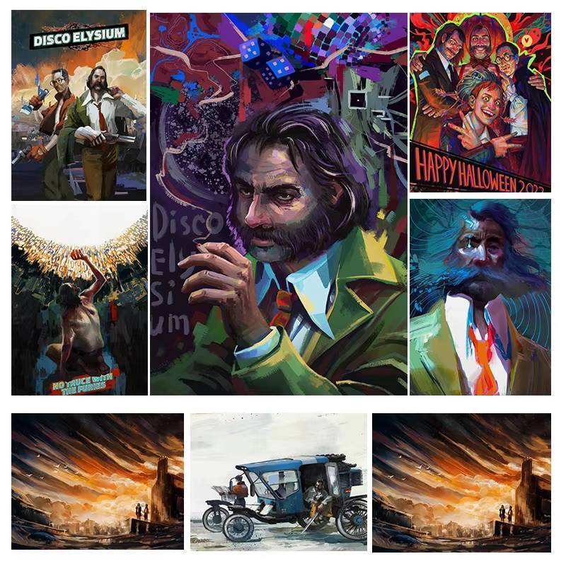 คลาสสิกวิดีโอเกม Disco Elysium โปสเตอร์ Sin City ตํารวจนักสืบตัวละครพิมพ์ผ้าใบภาพวาดภาพผนัง Home Roo