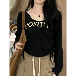 Solovely ผู้หญิง ผ้าฝ้าย เสื้อ สไตล์เกาหลี พิมพ์ลาย หลวม แขนยาว เสื้อยืด