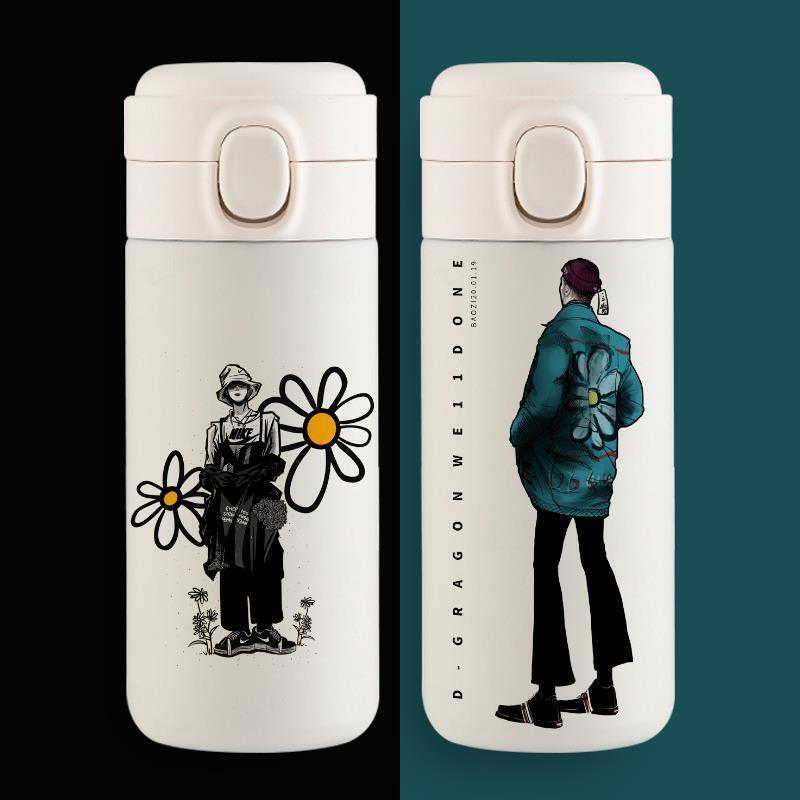 GD GD GD GD Kwon Ji-Dragon Bounce Cup Graffiti ขวดน้ําฉนวนกันความร้อน Manxi 300ml#G11. 26ข #