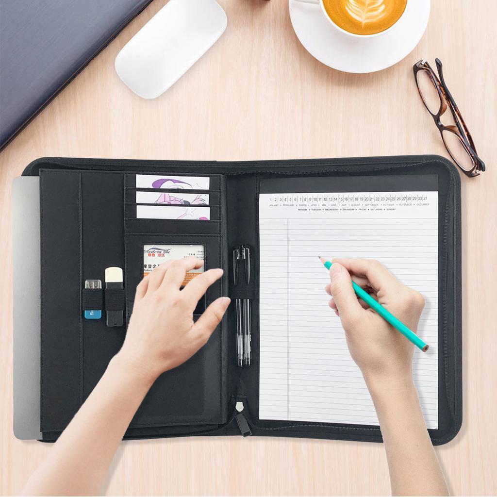 Ashn padfolio Folio เอกสาร Organizer หนัง Portfolio Bisofice ซิป Padfolio ธุรกิจ A4 PU สำหรับสัมภาษณ