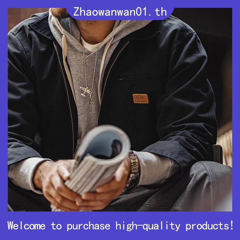 เสื้อแจ็กเก็ต คอปก ผ้าแคนวาส ลาย Ami สีกากี แฟชั่นฤดูใบไม้ร่วง สไตล์อเมริกันเรโทร สําหรับผู้ชาย