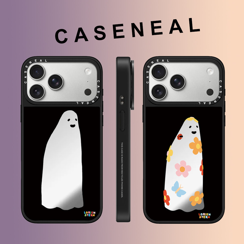CASENEAL ดอกไม้น่ารัก polka dot ghost กระจก face เคสโทรศัพท์สําหรับ iPhone 17 Pro Max 16 ProMax 15Pro 14 Plus 13 12 11 โทรศัพท์กันกระแทกขอบนุ่มฮาร์ดป้องกันกรณี