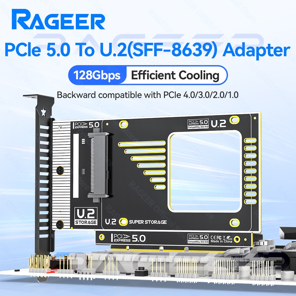 RAGEER PCIe 5.0 ถึง U.2 (SFF-8639) อะแดปเตอร์ 128Gbps U.2 SSD สําหรับ PCIE X4/X8/X16 การ์ดขยายใช้งาน