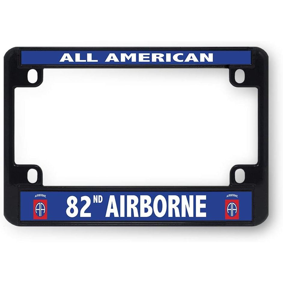 ป้ายปลายทางจักรยานโลหะใบอนุญาตกรอบทั้งหมดอเมริกัน 82Nd Airborne รถจักรยานยนต์แท็กผู้ถือสีดํา 4 หลุมช