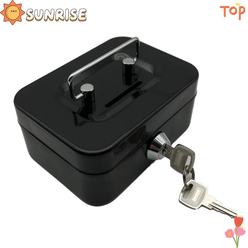 SUNRISE กล่องเงินสดกุญแจล็อค, 4.53" x 3.35" พร้อมฝาครอบล็อคกล่องเก็บเงินสด, Gadget บ้านพร้อมที่จับโลหะเงินขนาดเล็ก Organizer เด็ก