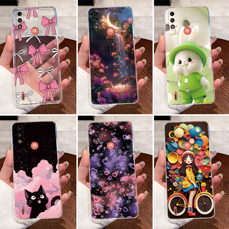 เคสโทรศัพท์สําหรับ Motorola Moto E7i Power E7 Power Case Clear ความงามน่ารักรักกระต่ายรูปแบบตลก TPU ซิลิโคนอ่อนนุ่มปกหลัง