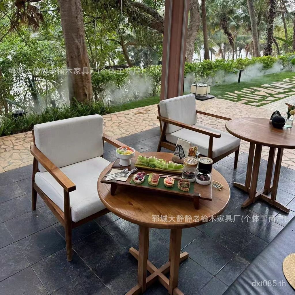 โต๊ะกาแฟ Old Elm Negotiation Table Log B & B Square Side Table โต๊ะพักผ่อน โต๊ะรับประทานอาหาร ร้านเค