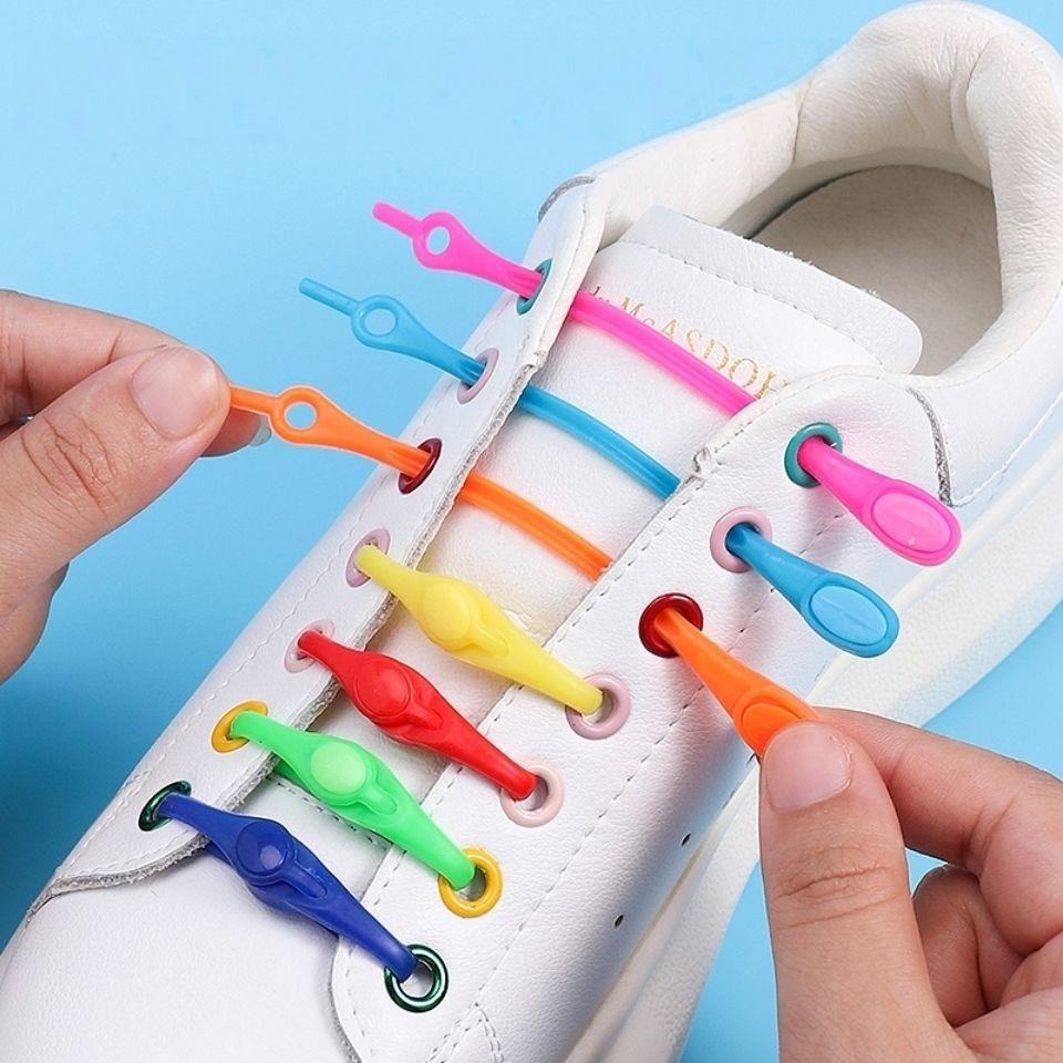 สี Tie-Free ซิลิโคนยืดหยุ่น Lazy Shoelaces ผู้ใหญ่เด็กรอบหัวยืดหยุ่น Laces-Free