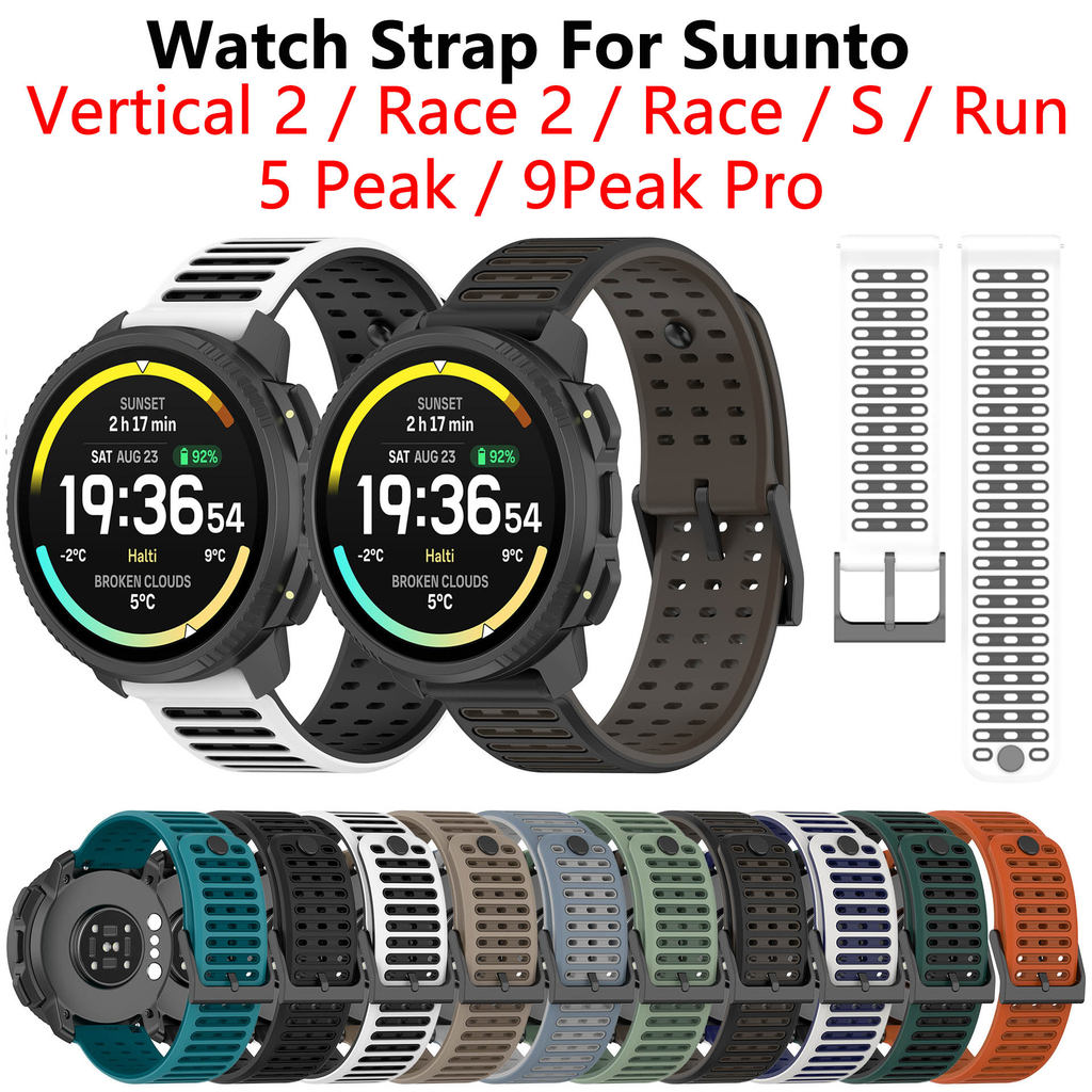 สายนาฬิกาใหม่สําหรับ Suunto แนวตั้ง 2 Race 2 Run Race S 5 Peak 9Peak Pro อย่างเป็นทางการสไตล์เดียวกันสมาร์ทกีฬานาฬิกา Transverse hole สีทึบซิลิโคนเปลี่ยนสายรัดข้อมือ