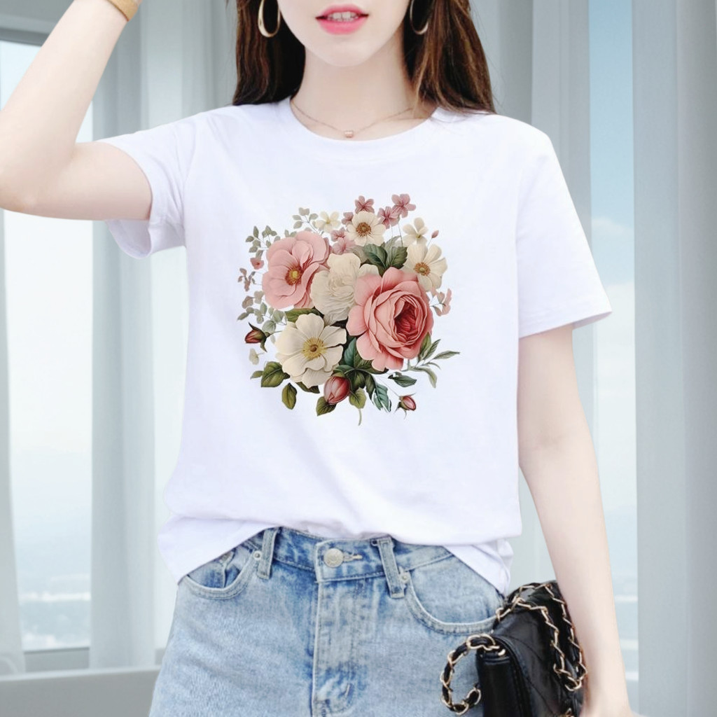 เสื้อยืดลายช่อดอกไม้สไตล์วินเทจ หวานละมุน ใส่ง่าย ได้ลุคผู้หญิงสายละมุน