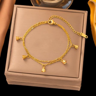 สร้อยข้อมือเหล็กไทเทเนียม ลายเส้นแบบ 18K Gold แฟชั่นสำหรับผู้หญิง พร้อมขายส่ง