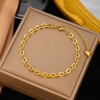 สร้อยข้อมือเหล็กไทเทเนียม ลายเส้นแบบ 18K Gold แฟชั่นสำหรับผู้หญิง พร้อมขายส่ง