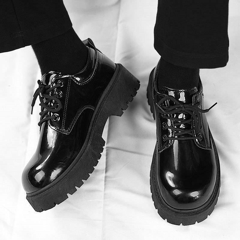 Mens Summer Feeling British Official Wear Casual Small Mens Heightened Shiny Derby รองเท้าอินเทรนด์