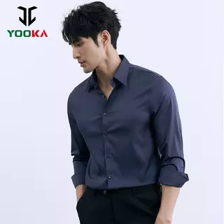 Yooka เสื้อเชิ้ตแขนยาวชาย กระดุม ตัวเข้ารูปสลิมฟิต สำหรับธุรกิจทางการ สีพื้น คุณภาพสูง ระบายอากาศดี สวมใส่สบาย ดีไซน์เรียบง่าย สำหรับธุรกิจและแคมปัส