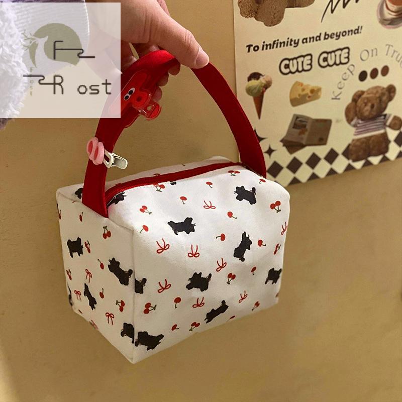 Hth น่ารักแมวดําเชอร์รี่โบว์พิมพ์มือถือกระเป๋าเครื่องสําอางความจุสูงเดินทางแบบพกพาถุงเก็บของกระจุกกร