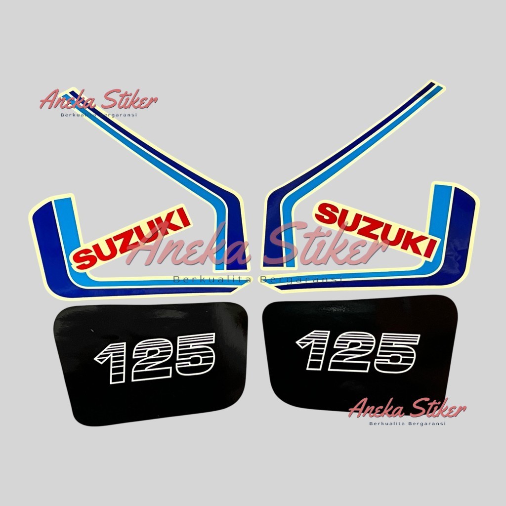 Suzuki TS 125 Vintage Old Classic Transparent Blue Fullset Striping Sticker