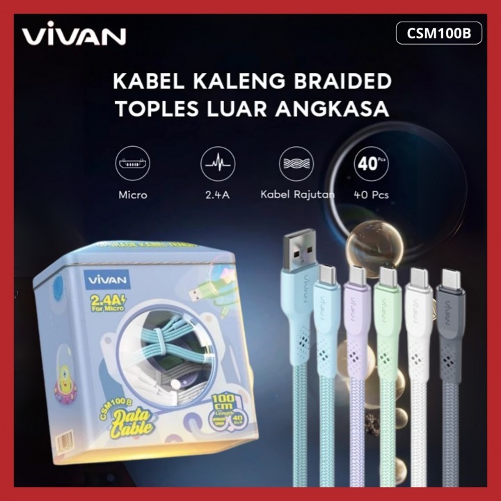 BOP VIVAN DATA CHARGER CABLE CSM100B MICRO USB/สายเคเบิล BRAIDED UPGRADED MORE DURABLE 2.4A 100CM